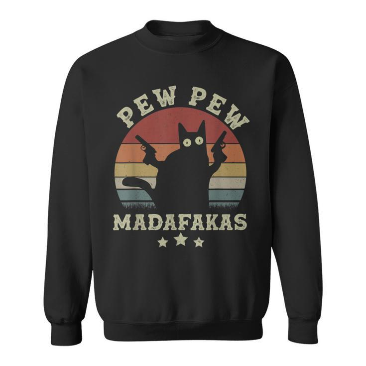 Vintage Pew Pew Madafakas Funny Crazy Black Cat Halloween  Sweatshirt