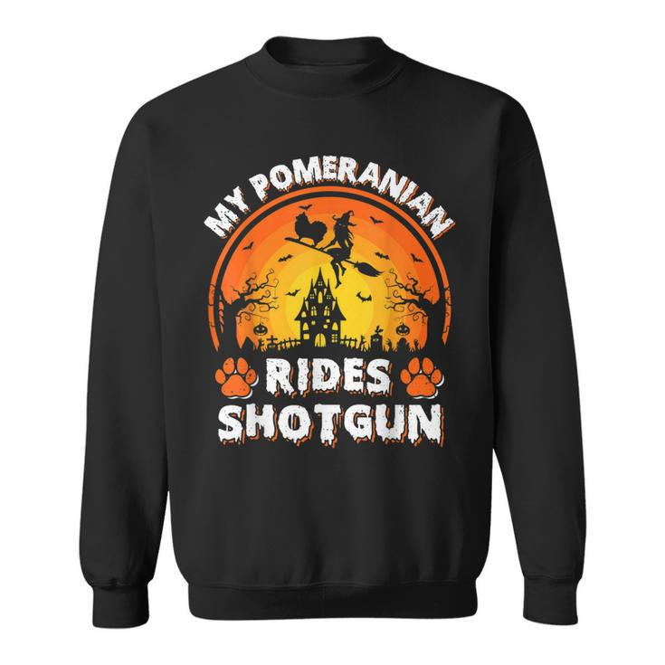 Vintage Retro My Pomeranian Rides Shotgun Halloween  Sweatshirt