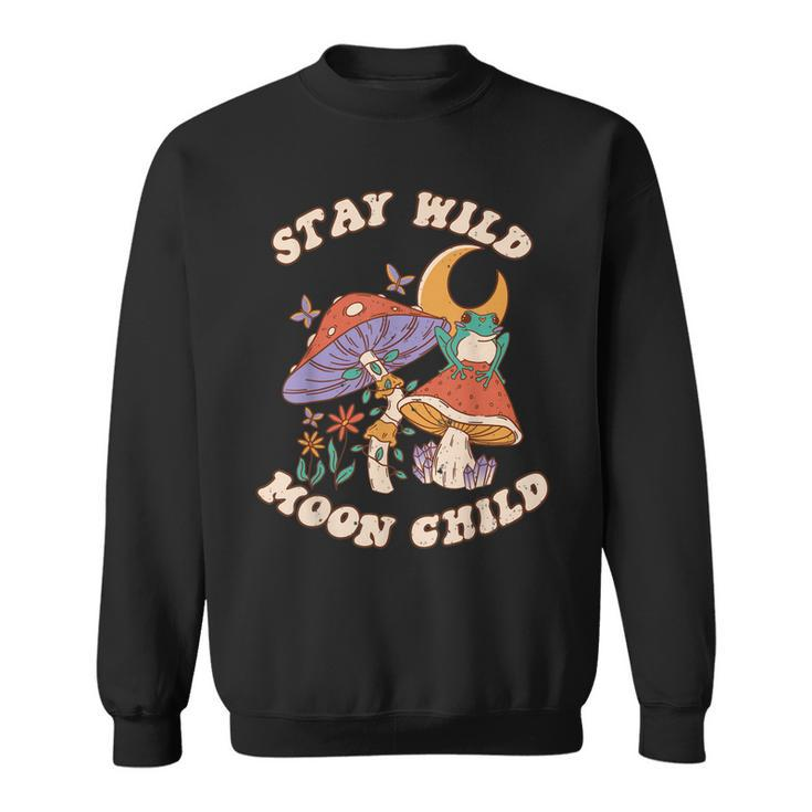 Vintage Retro Stay Wild Moon Child Frog Mushroom Hippie  Sweatshirt