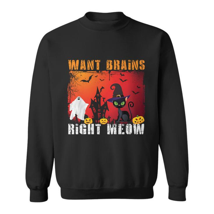 Want Brains Right Meow Cat Halloween Quote Sweatshirt