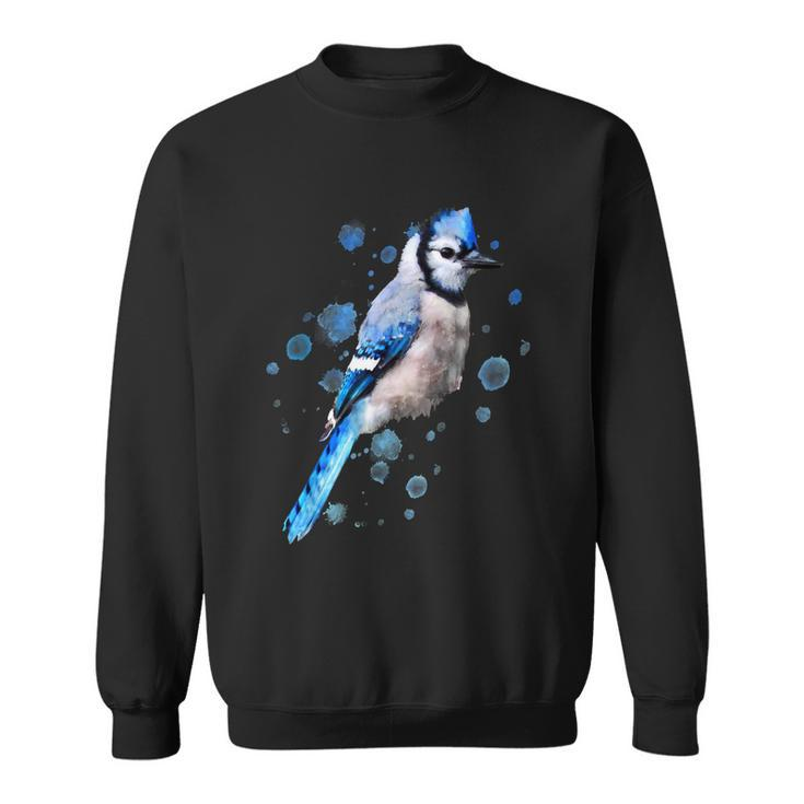 Watercolor Blue Jay Bird Artistic Animal Artsy Painting Sweatshirt