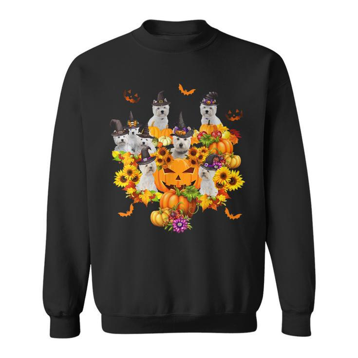 Westie Witch Heart Pumpkin Sunflower Halloween Thanksgiving  Sweatshirt