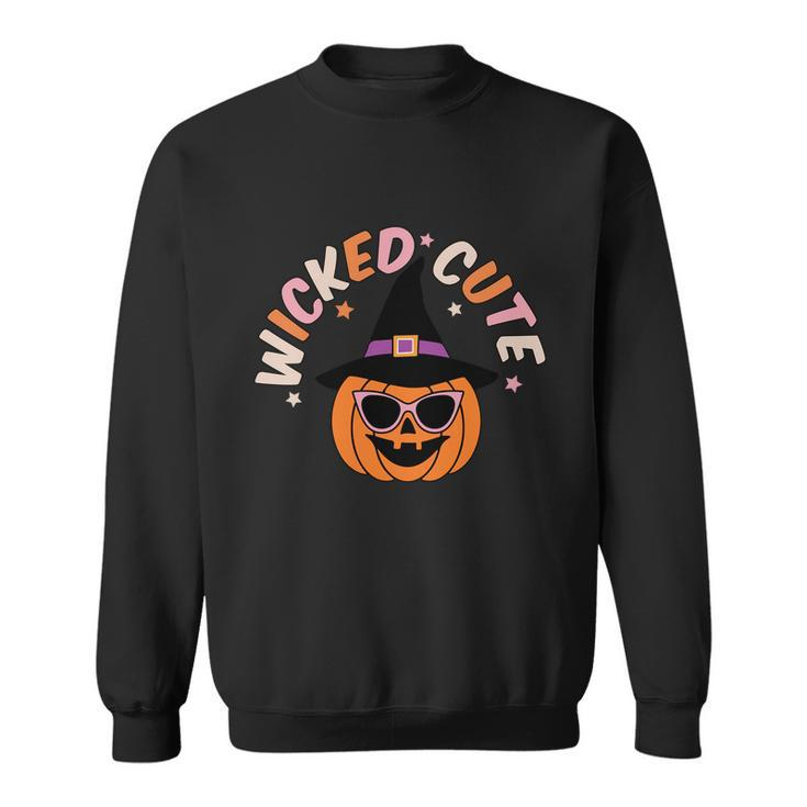 Wicked Cute Pumpkin Halloween Quote Graphic Design Printed Casual Daily Basic Sweatshirt