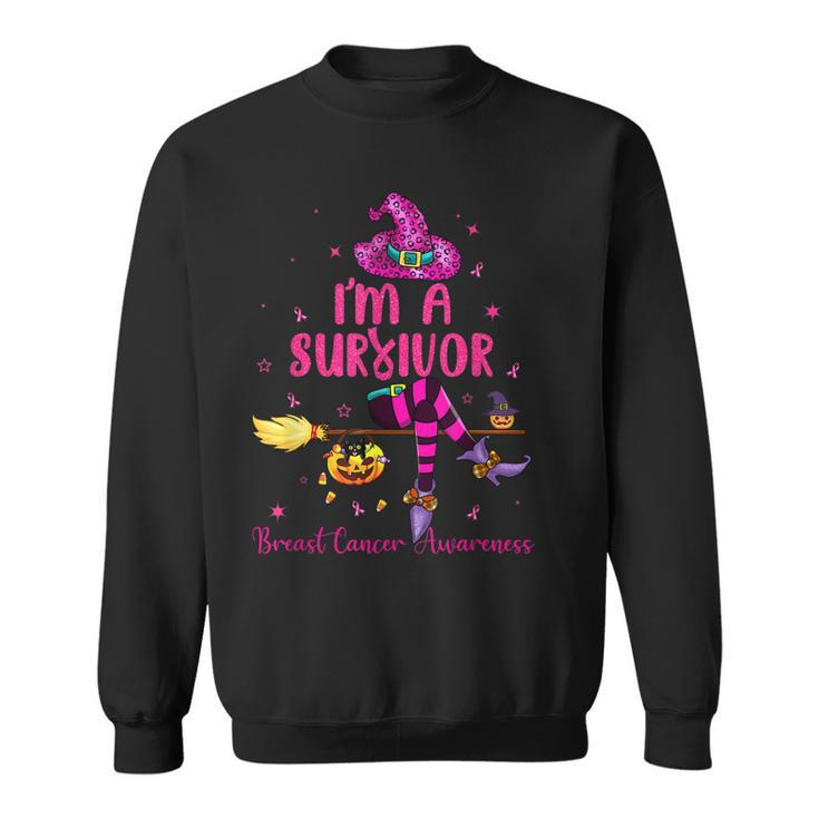 Witch I’M Survivor Breast Cancer Pink Ribbon Halloween Women Sweatshirt