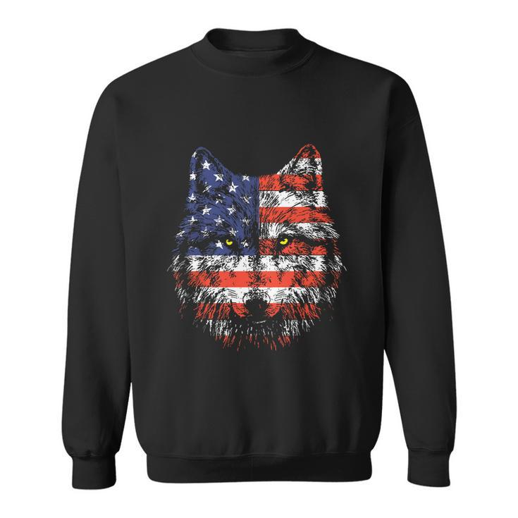 Wolf American Flag Usa 4Th Of July Patriotic Wolf Lover Sweatshirt
