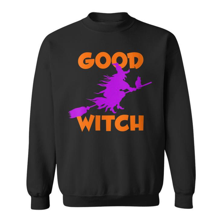 Womens Good Witch Halloween Riding Broomstick Silhouette  Sweatshirt