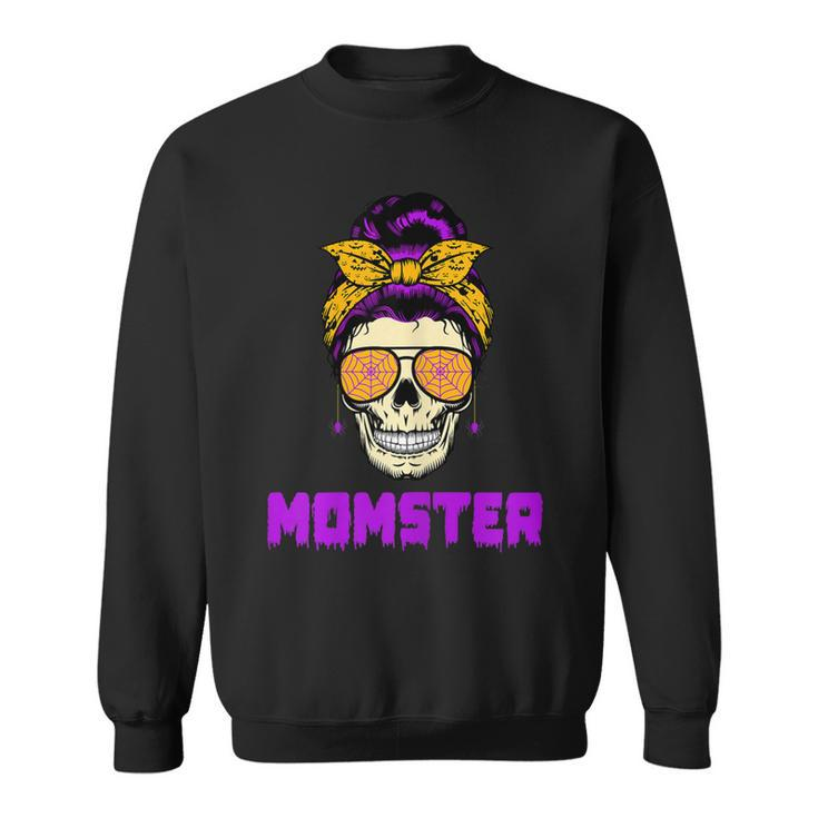 Womens Messy Bun Halloween Costume Monster Mom Momster  Sweatshirt