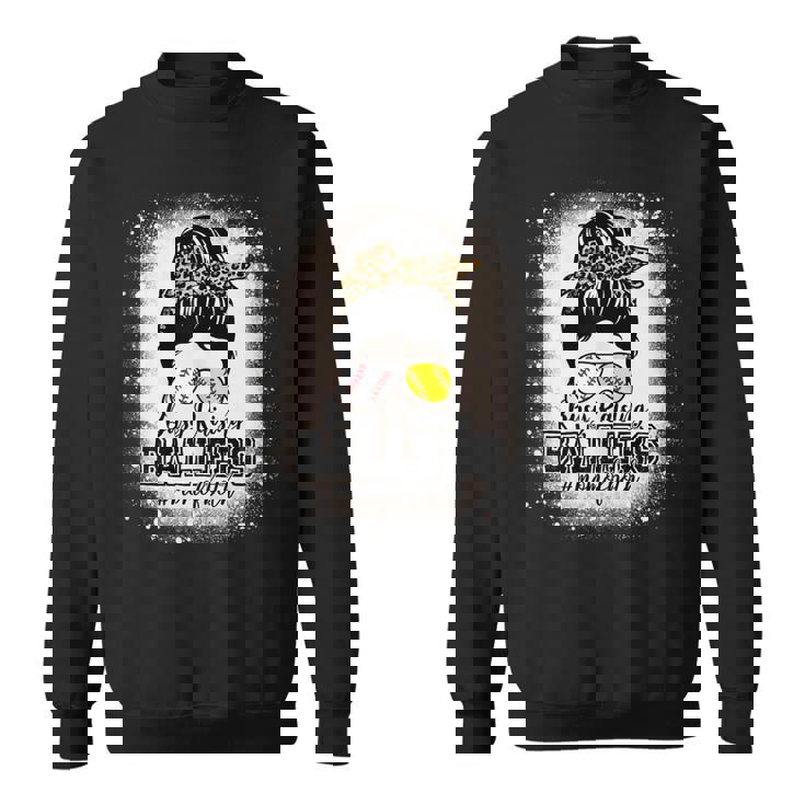 Womens Messy Bun Mom Of Both Baseball Softball Busy Raising Ballers Men Women Sweatshirt Graphic Print Unisex Womens Messy Bun Mom Of Both Baseball Softball Busy Raising Ballers Men Women Sweatshirt Graphic Print Unisex