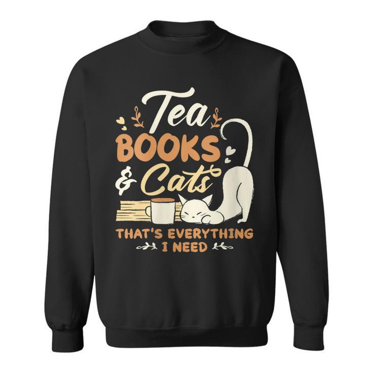 Womens Tea Books And Cats Cat Book Lovers Reading Book  Sweatshirt