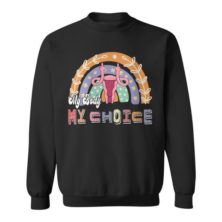 Womens Uterus My Body My Choice Pro Choice Leopard Rainbow  Sweatshirt