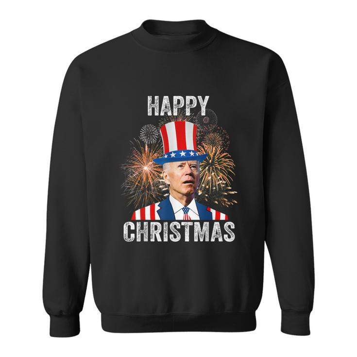 Xmas Merry Christmas Funny Happy 4Th Of July Anti Joe Biden Sweatshirt