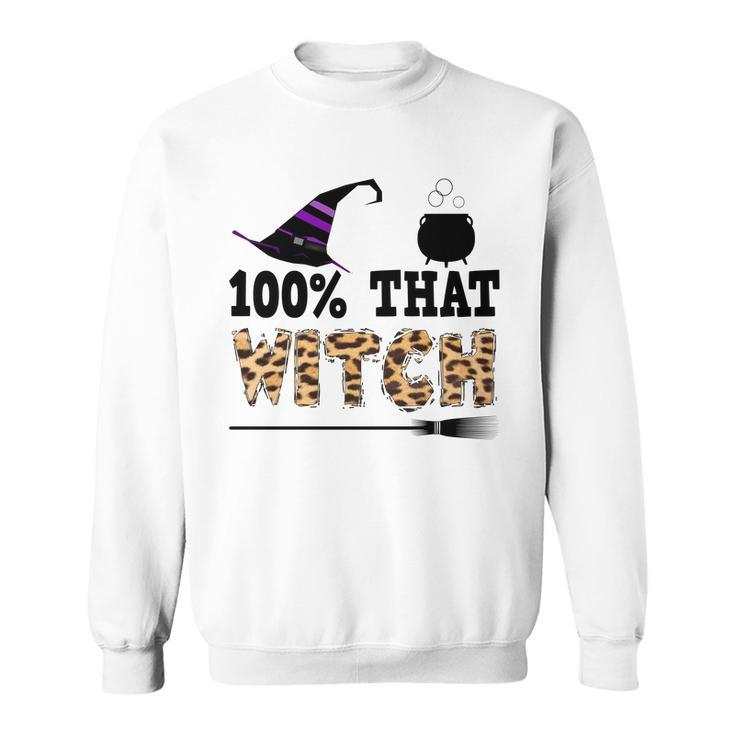 100% That Witch Halloween Witch Hat Leopard  Sweatshirt