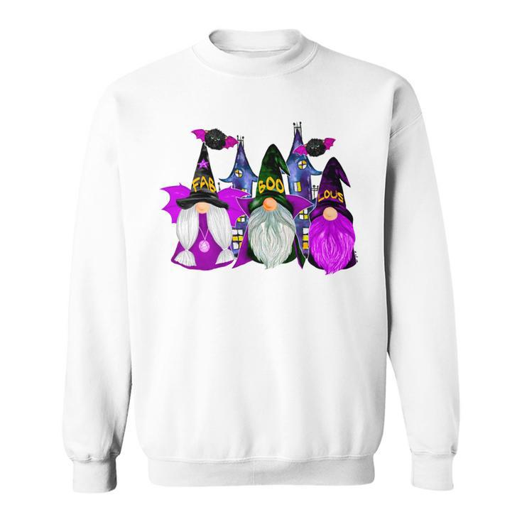 3 Halloween Gnomes Purple Gnome Vampire Gnome Witch Men Women Sweatshirt Graphic Print Unisex