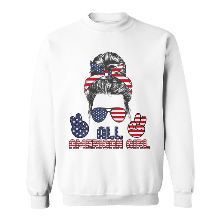All American Girl Messy Bun American Flag 4Th Of July  V2 Sweatshirt