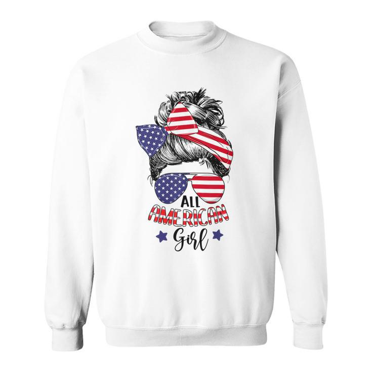 All American Girl Messy Bun Usa Flag Patriotic 4Th Of July  V2 Sweatshirt
