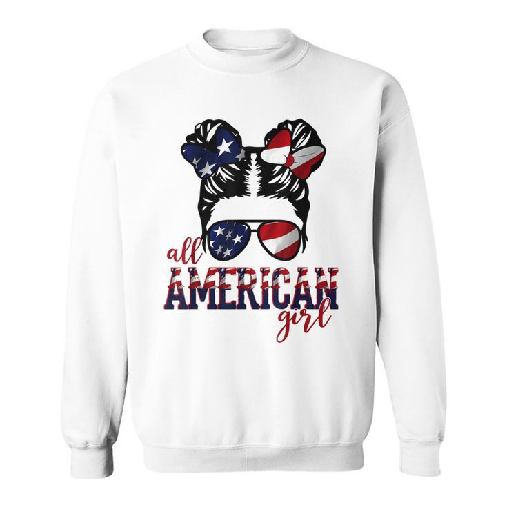 All American Girl Messy Hair Bun Woman Patriotic 4Th Of July  V2 Sweatshirt