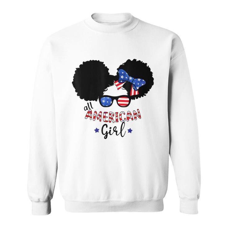All American Girls 4Th Of July  Black African Messy Bun  Sweatshirt