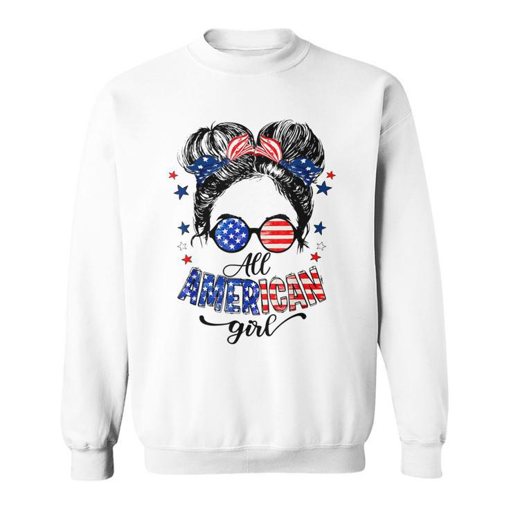 All American Girls 4Th Of July  Daughter Messy Bun Usa  V4 Sweatshirt