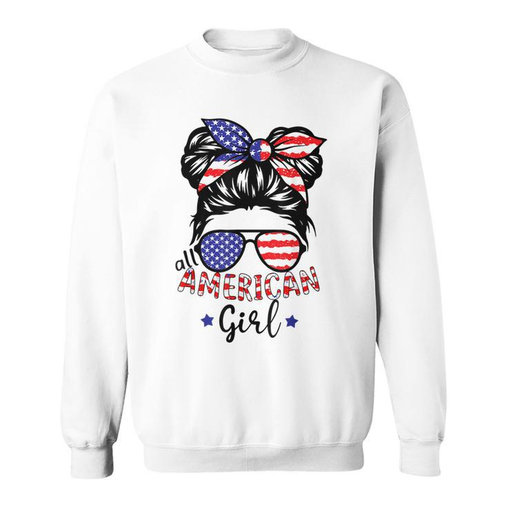 All American Girls 4Th Of July  Daughter Messy Bun Usa  V5 Sweatshirt