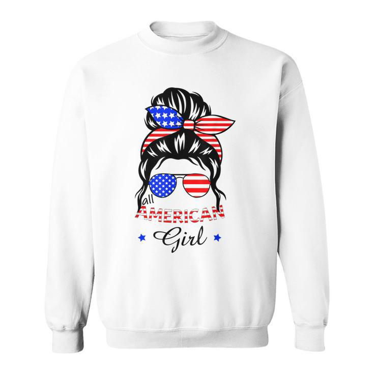 All American Girls 4Th Of July Daughter Messy Bun Usa  V6 Sweatshirt