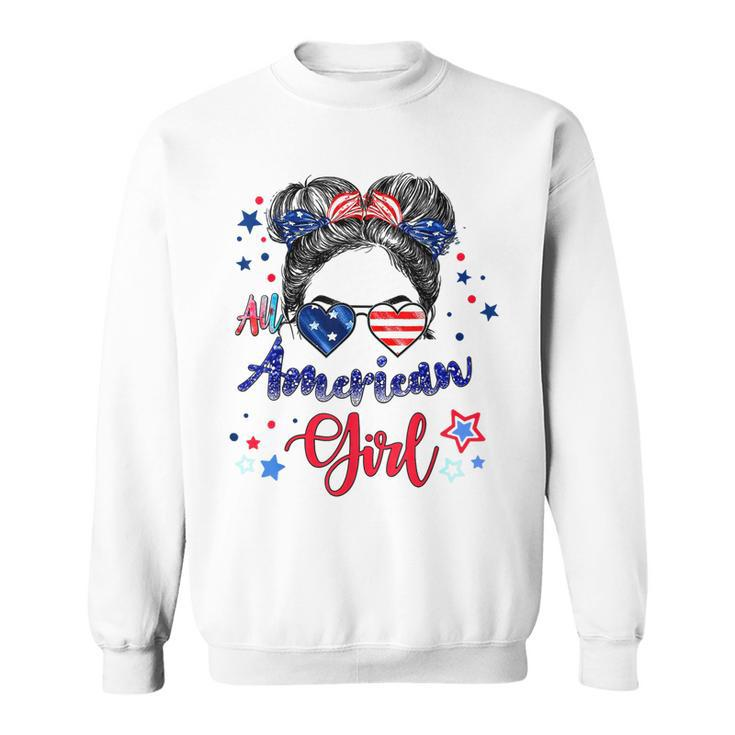 All American Girls 4Th Of July  Daughter Messy Bun Usa  V7 Sweatshirt