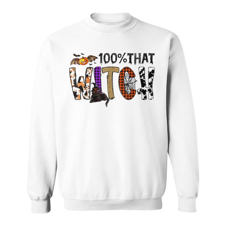 Black Cat 100 That Witch Spooky Halloween Costume Leopard  Sweatshirt