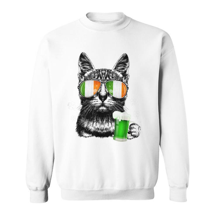 Black Cat St Patricks Day Tshirt Kitty Kitten Lover Drinking Men Women Sweatshirt Graphic Print Unisex
