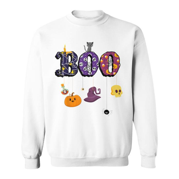 Boo Halloween Costume Spiders Ghosts Pumkin & Witch Hat  V2 Sweatshirt