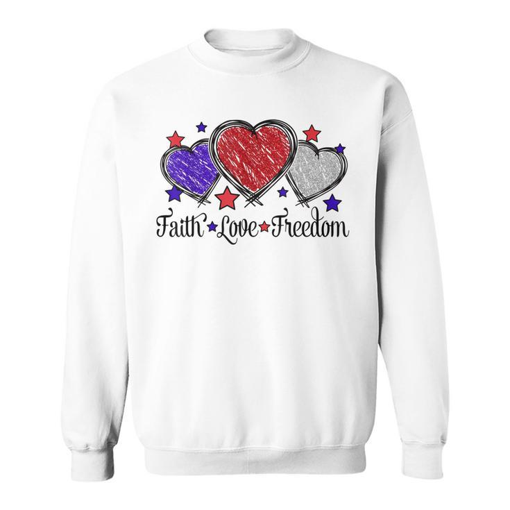 Faith Love Freedom 4Th Of July American Flag Heart  Sweatshirt