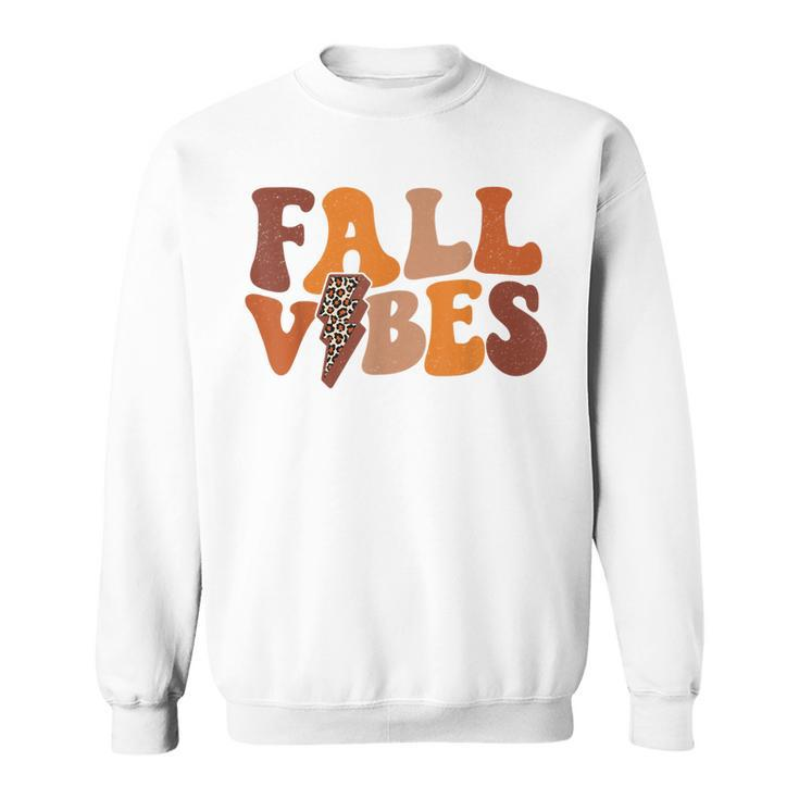 Fall Vibe Vintage Groovy Fall Season Retro Leopard  Men Women Sweatshirt Graphic Print Unisex