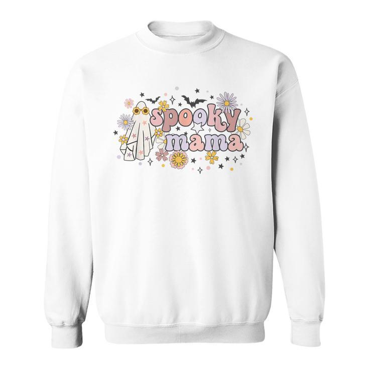 Floral Ghost Halloween Spooky Mama Cool Mom Funny Halloween  Sweatshirt