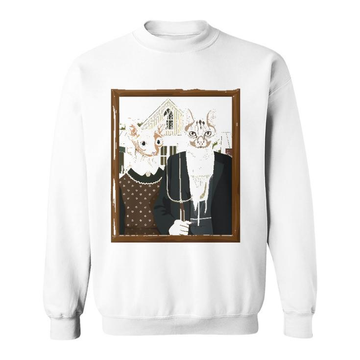 Funny American Gothic Cat Parody Ameowican Gothic Graphic Sweatshirt