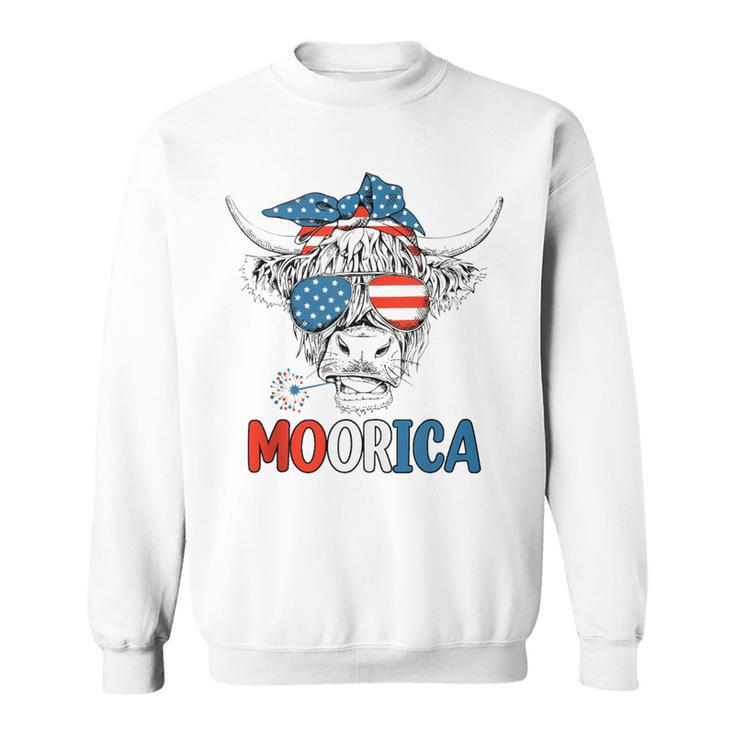Funny Moorica 4Th Of July American Flag Highland Cow  Sweatshirt