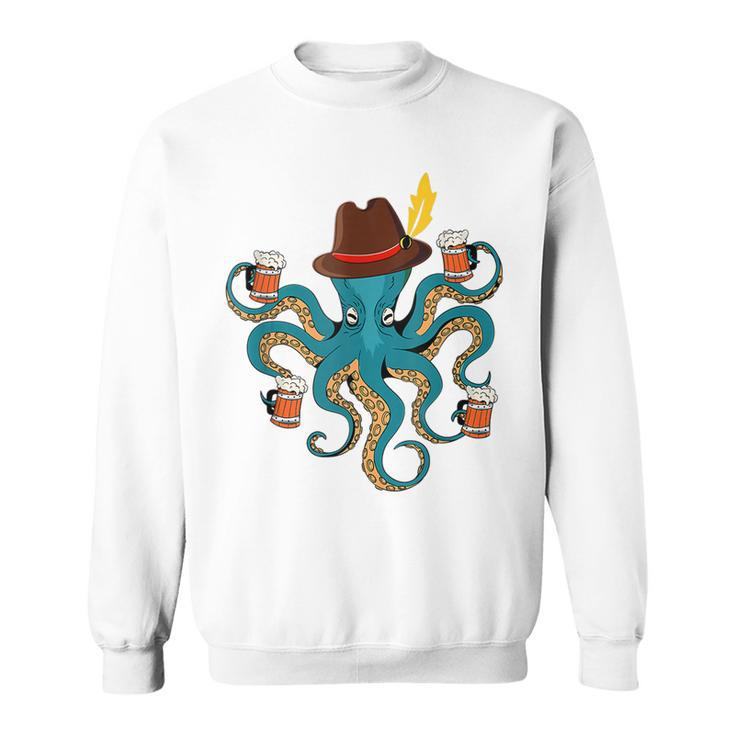 Funny Oktoberfest Octopus With Beer German Hat Oktoberfest  Men Women Sweatshirt Graphic Print Unisex