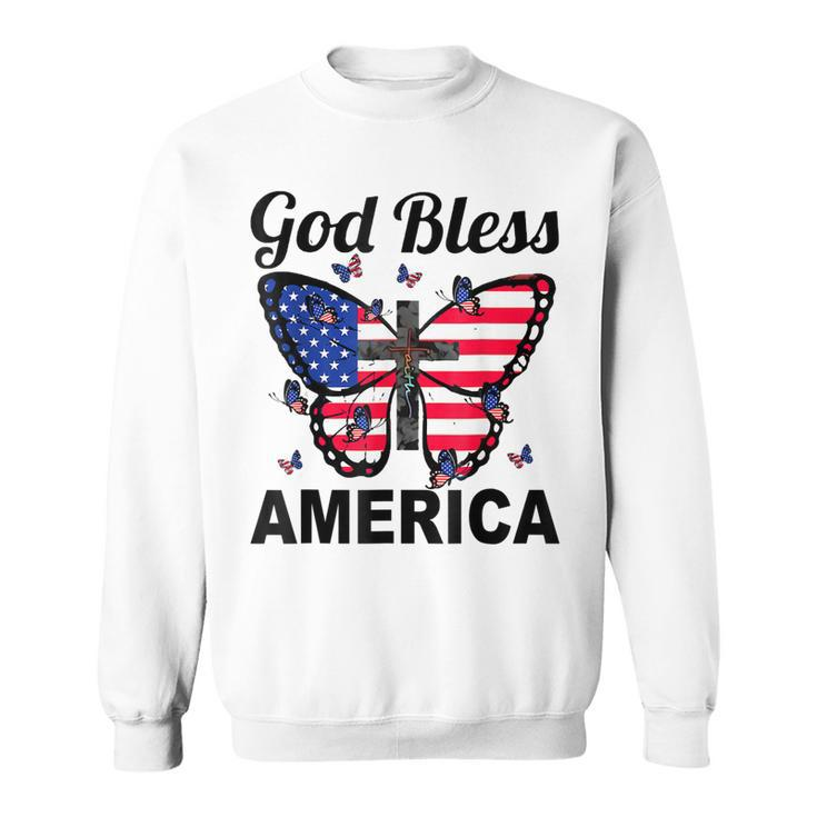 God Bless America Butterflies 4Th Of July Jesus Christ Cross  Sweatshirt