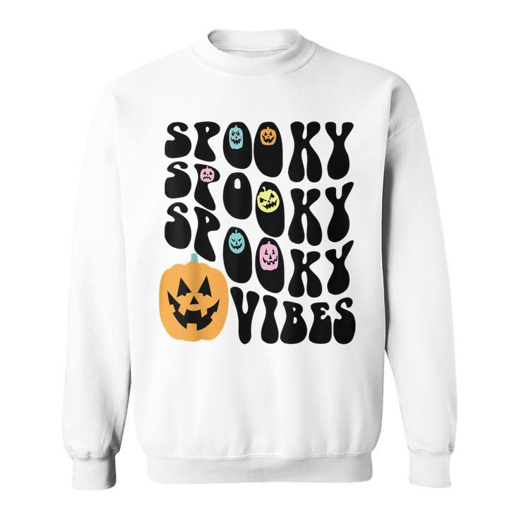 Groovy Spooky Vibes Scary Pumpkin Face Funny Halloween  Sweatshirt