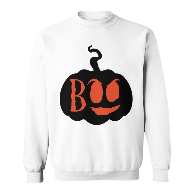 Halloween Boo - Pumpkin Orange And Black Design Men Women Sweatshirt Graphic Print Unisex