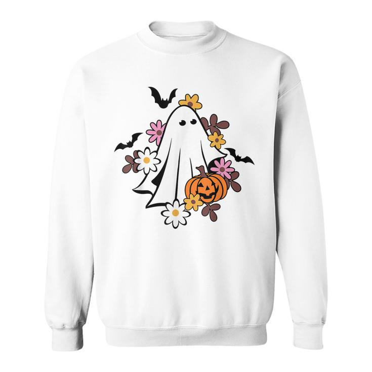 Halloween Ghost Vintage Groovy Trick Or Treat Spooky Vibes  Sweatshirt