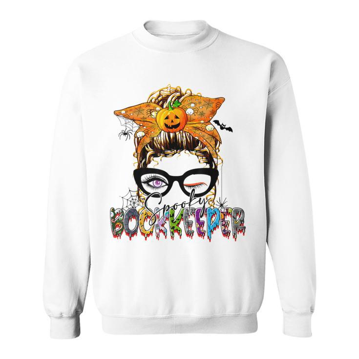Halloween Spooky Bookkeeper Messy Bun Glasses Accountant  Sweatshirt