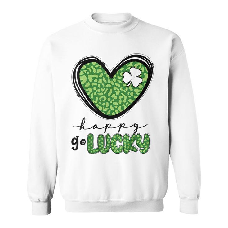 Happy Go Lucky Heart St Patricks Day Lucky Clover Shamrock  Men Women Sweatshirt Graphic Print Unisex