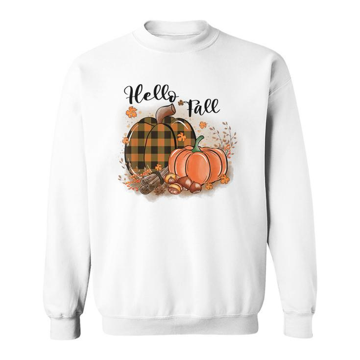 Hello Fall Plaid Pumpkin Spice Maple Leave Autumn Collection  Sweatshirt