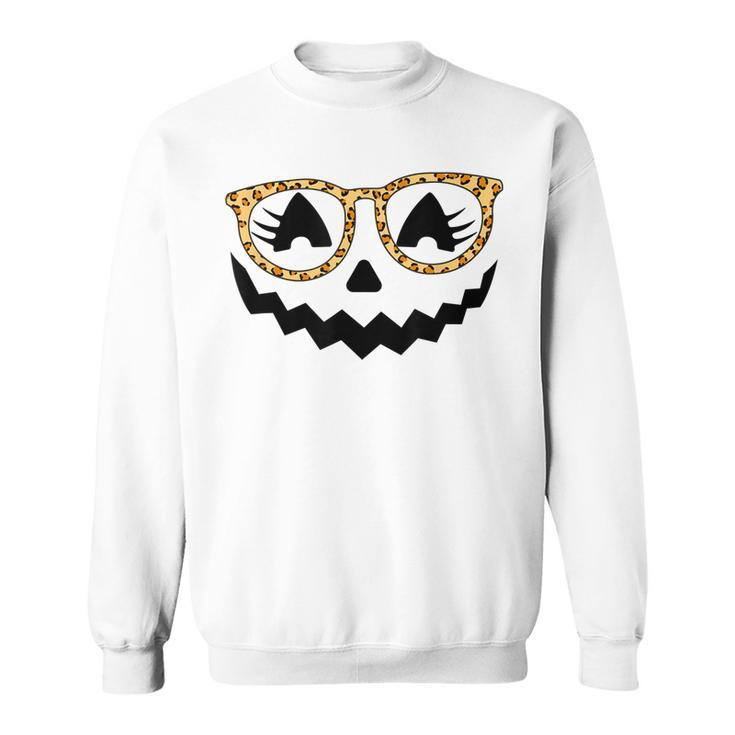 Jack O Lantern Face Pumpkin Halloween Leopard Print Glasses  V5 Sweatshirt