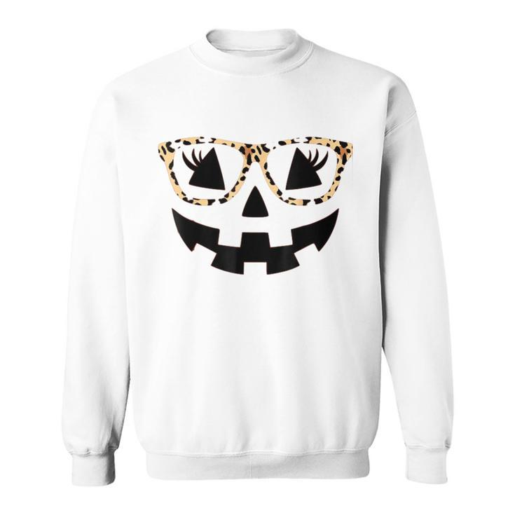 Jack O Lantern Pumpkin Halloween Costume Leopard Glasses  Sweatshirt