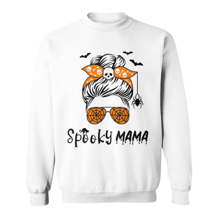 Messy Bun Spooky Mama Mom Funny Halloween Costume Skull  Sweatshirt