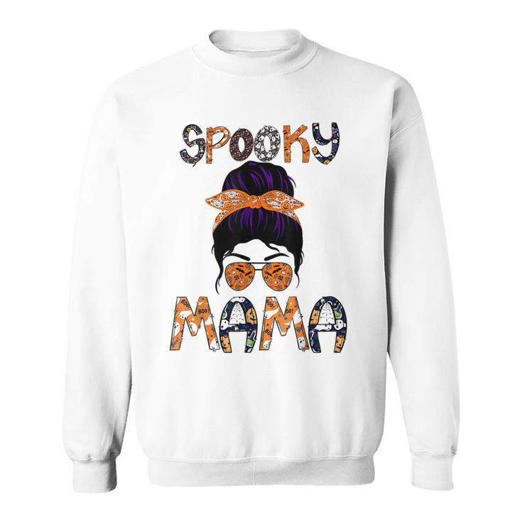 Messy Hair Bun Women Spooky Mama Halloween Funny Costume  Sweatshirt