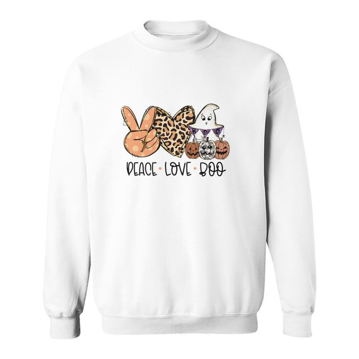 Peace Love Boo Leopard Heart Boo Crew Halloween Sweatshirt
