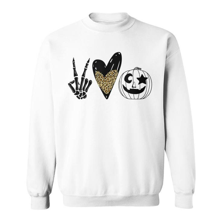 Peace Love Pumpkin Leopard Heart Halloween  Sweatshirt