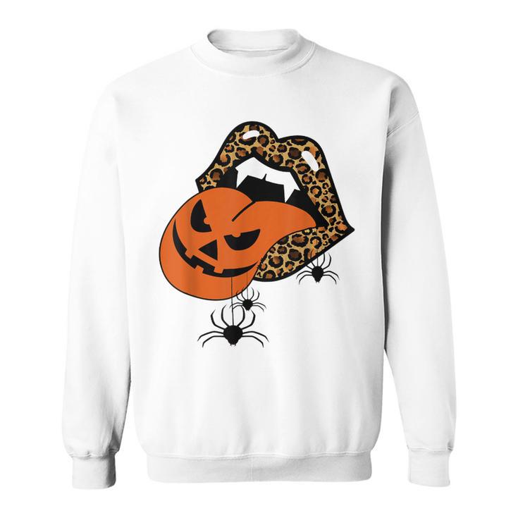 Pumpkin Tongue Out Vampire Leopard Lips Spider Halloween  Sweatshirt