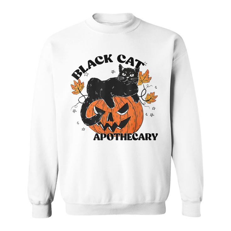 Retro Black Cat Apothecary And Pumpkin Halloween Vintage  Sweatshirt