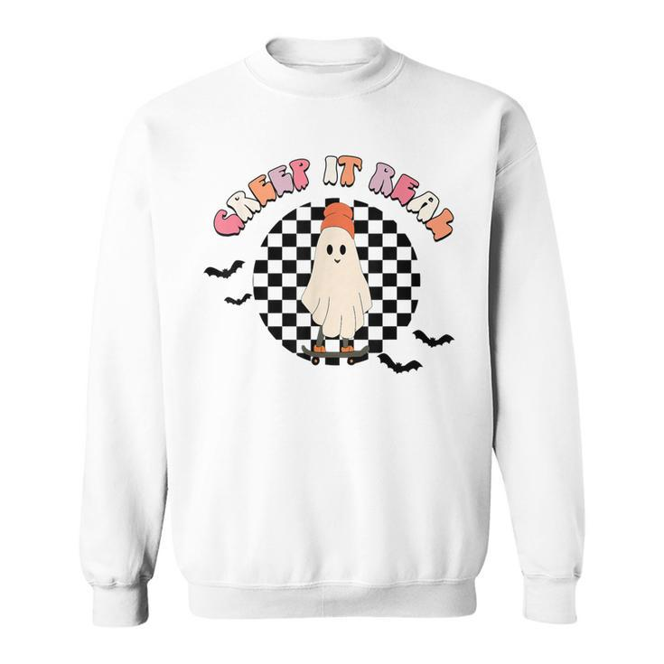 Retro Checkered Creep It Real Ghost Skater Funny Halloween  Sweatshirt